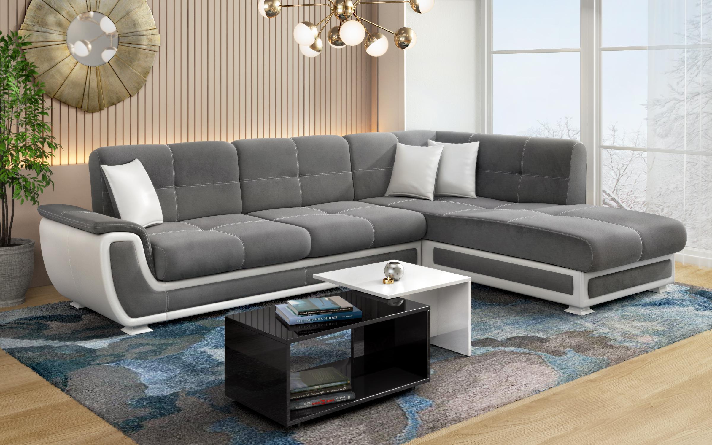 Extendable corner sofa + click-clack mechanism Princess ΙΙ, grey + white leather  10